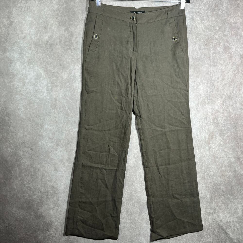 Sandro Sportswear Chino Pants Womens Size 8 Green Straight Leg High Rise Pockets